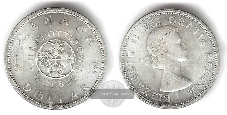  Kanada, 1 Dollar 1964  Quebec  FM-Frankfurt   Feinsilber: 18,66g   