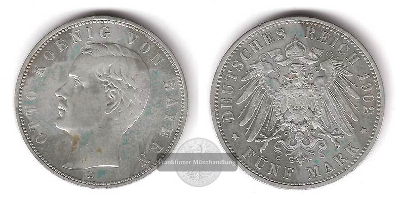  Deutsches Kaiserreich, Bayern.  5 Mark 1902 D   FM-Frankfurt  Feinsilber: 25g   