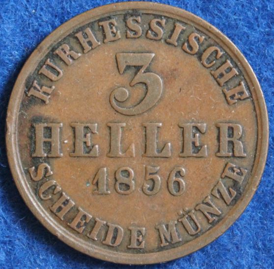  Hessen-Kassel, Friedrich Wilhelm I., 1856, 3 Heller #046   