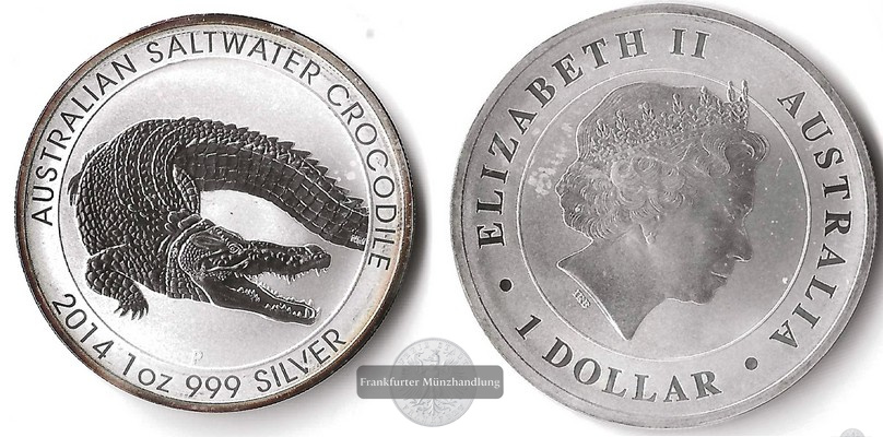  Australien  1 Dollar 2014  Salzwasser Krokodil   FM-Frankfurt Feinsilber: 31,11g   
