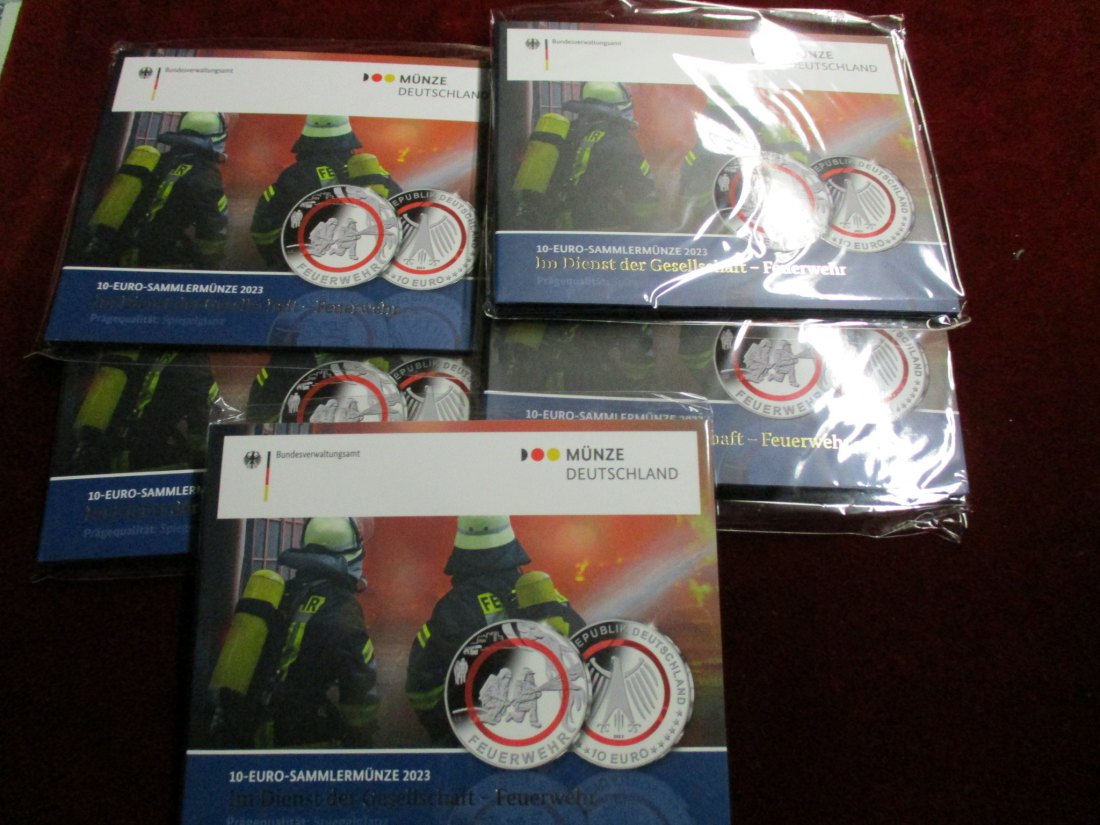  Deutschland - 5 x 10 EUR Feuerwehr 2023 - Komplettsatz Spiegelglanz / MH10   
