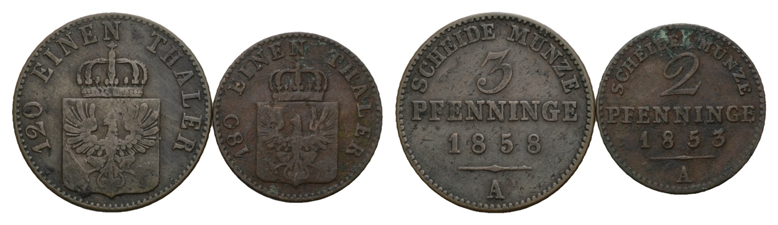  Altdeutschland; 2 Kleinmünzen 1858/1853   