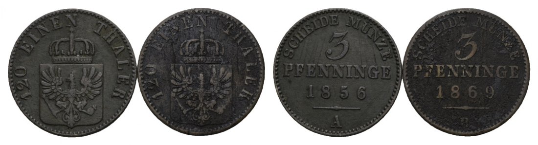  Altdeutschland; 2 Kleinmünzen 1856/1869   