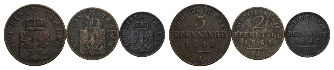  Altdeutschland;  3 Kleinmünzen 1858/1858/1854   