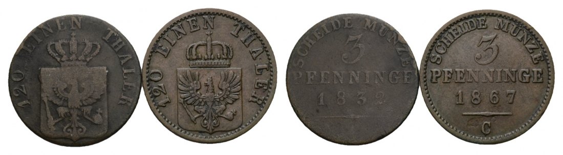 Altdeutschland;  2 Kleinmünzen 1832/1867   