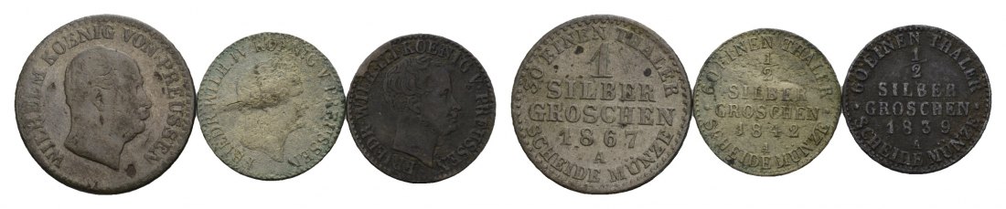  Altdeutschland; 3 Kleinmünzen 1867/1842/1839   