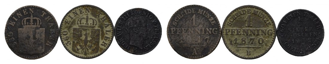  Altdeutschland; 3 Kleinmünzen 1847/1870/1832   