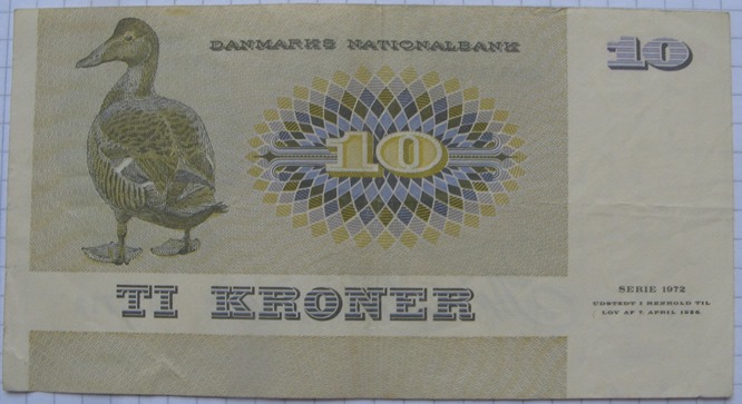  1972, 10 Kroner, Denmark, Portrait C.Kirchhof and bird   