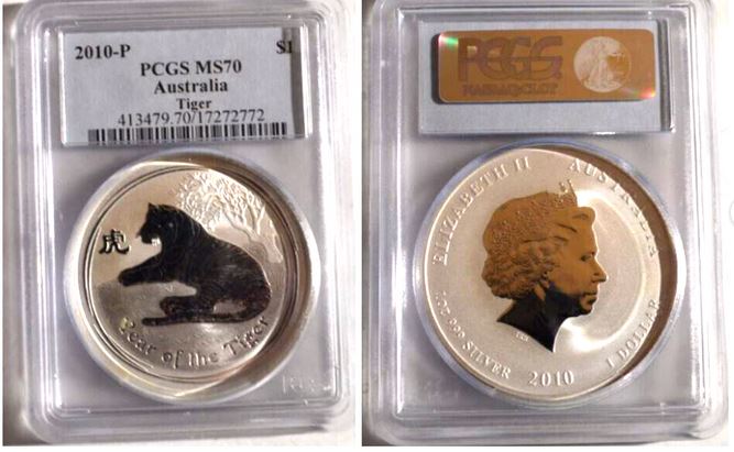  kirofa - AUSTRALIA 2010 - PLUNAR II TIGER - 1 oz Silber 999 - PCGS MS 70   