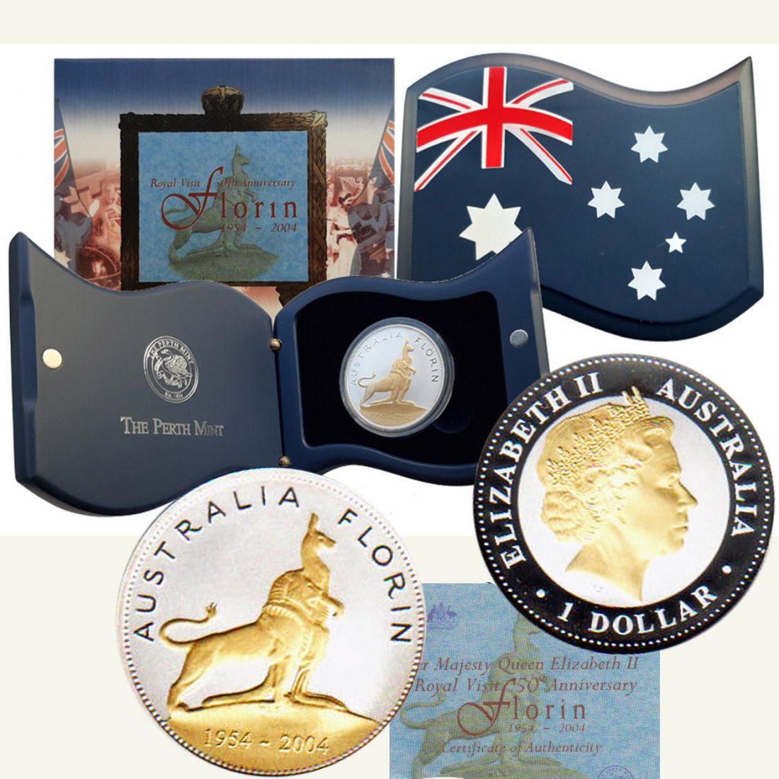 Australien 1$-Silbermünze *50th Anniversary Florin* 2004 *PP* mit 24kt Gold nur 12.500St!   