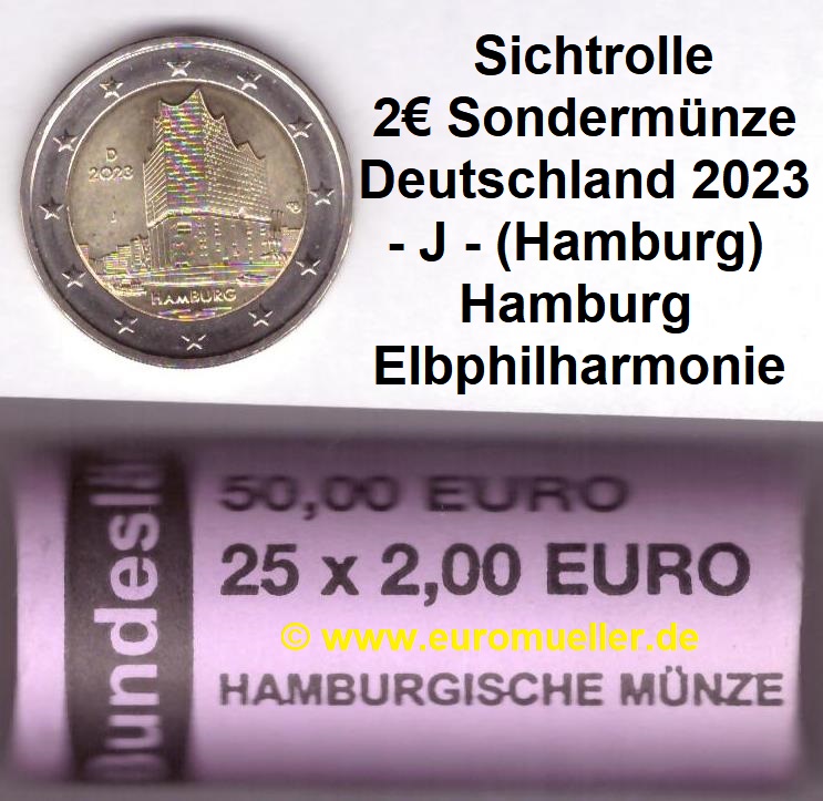 Deutschland Sichtrolle 2 Euro Gedenkmünze 2023...Hamburg...-J-   