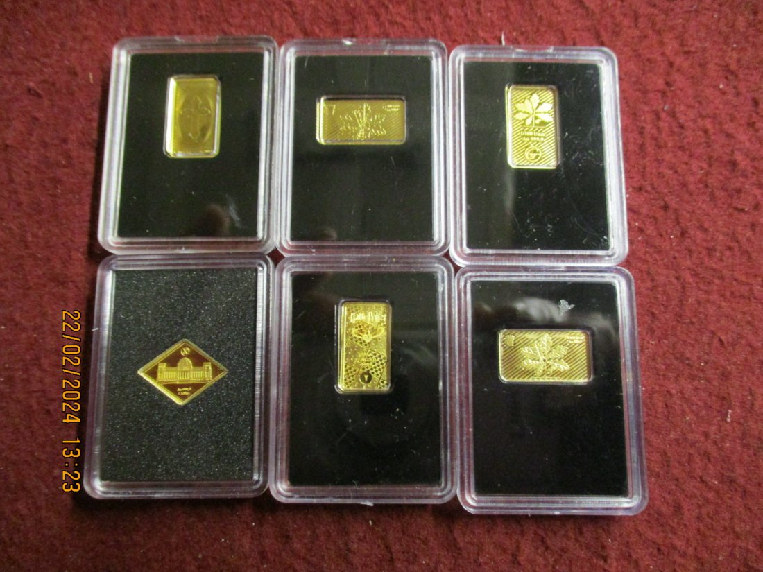  Lot - Sammlung 6 Goldbarren 999,9er Gold Gewicht: 1,86 g /ML 8   