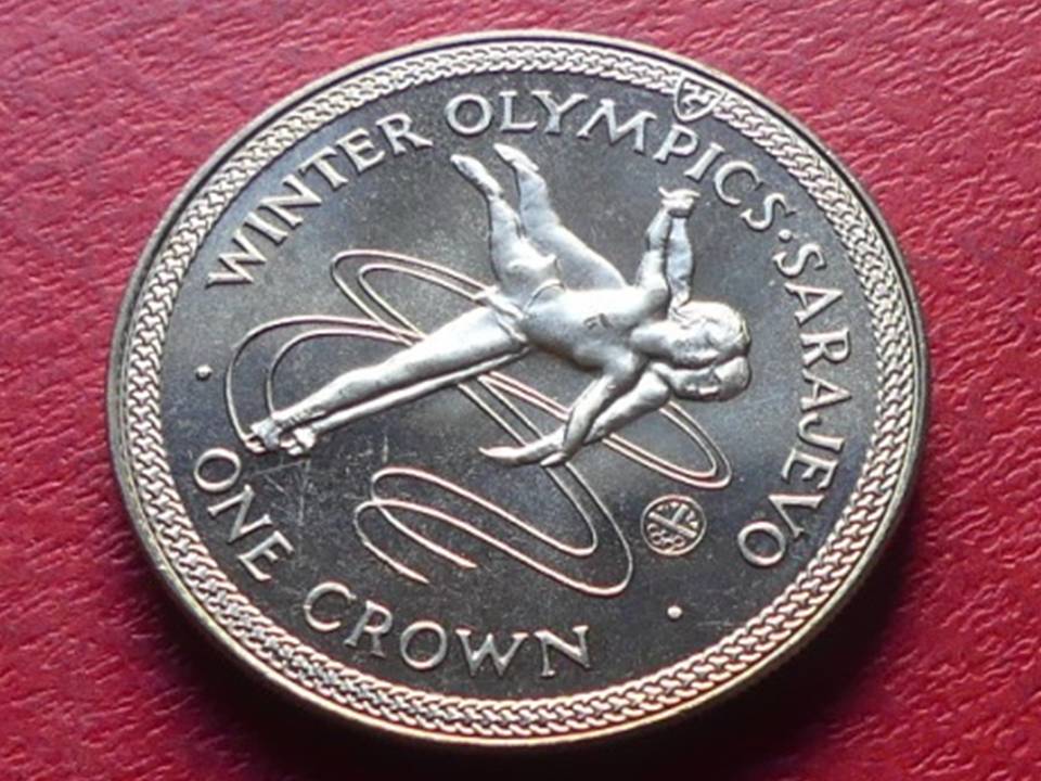  Große Münze Isle of Man 1989 „Eistanz“, One Crown   