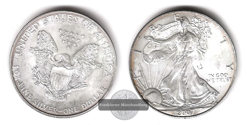  USA  1 Dollar  2007  American Silver Eagle   FM-Frankfurt     Feinsilber: 31,1g   