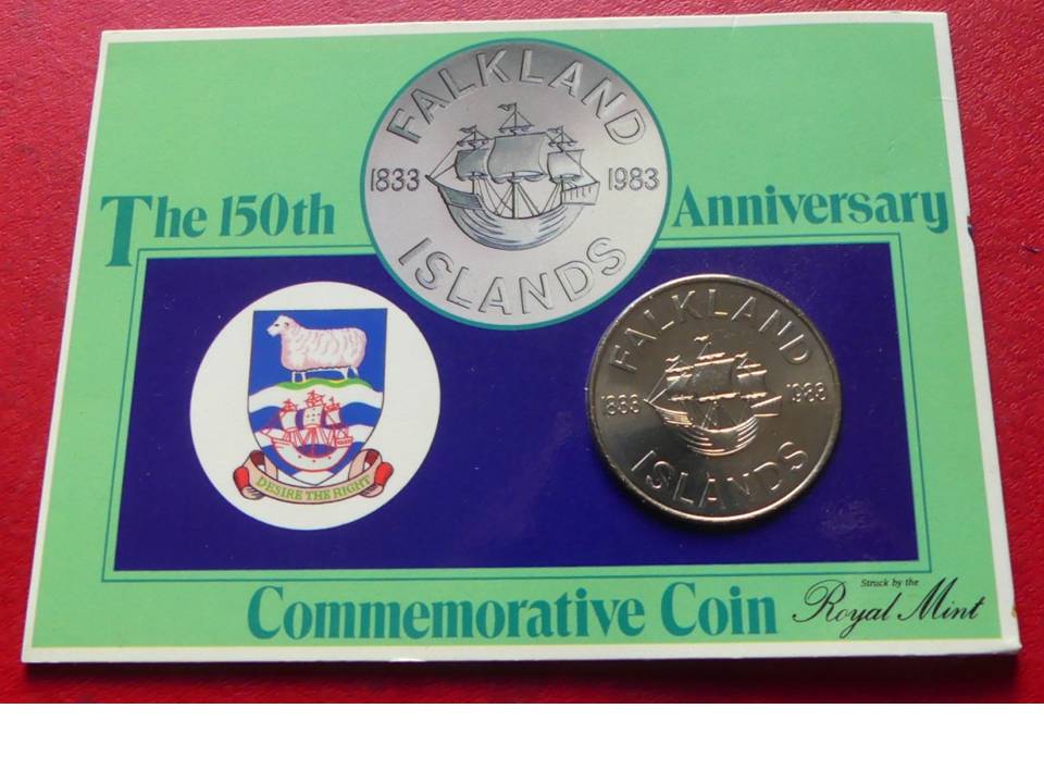  Große Münze „150 Jahre Falkland Inseln“ 50 Pence mit Segelschiff im Blister   