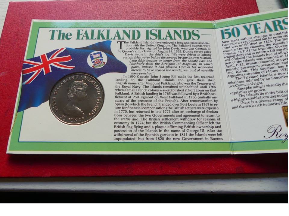  Große Münze „150 Jahre Falkland Inseln“ 50 Pence mit Segelschiff im Blister   