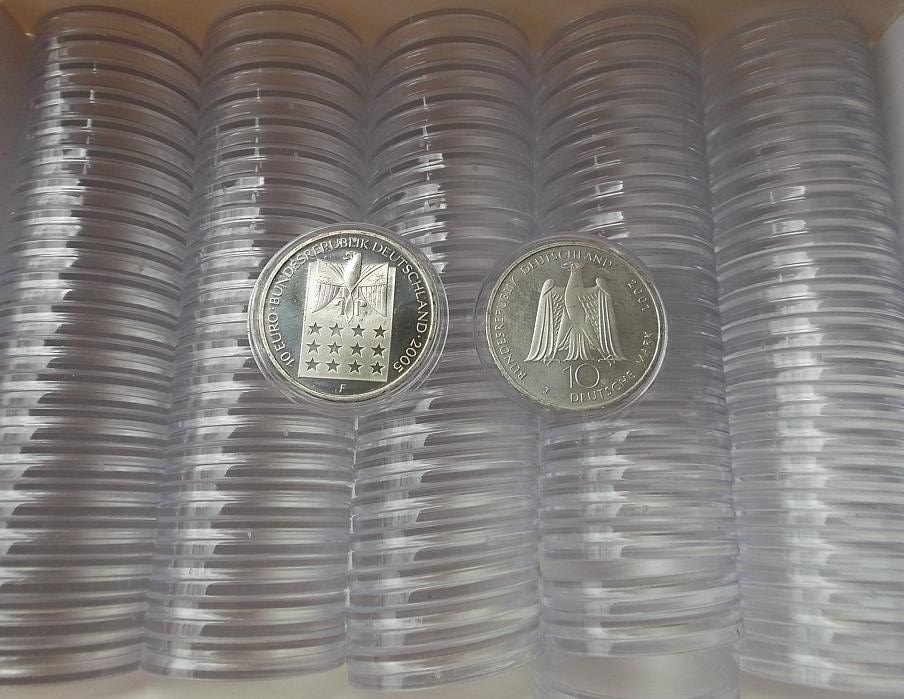  100 Stück Münzkapseln Münzdosen für 10 DM-20 Euro Münzen 32,5/33mm Innen-DM Acryl klar randlos NEU   