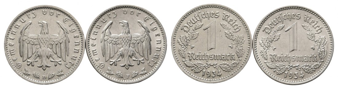  Drittes Reich; 2x 1 Mark 1934   