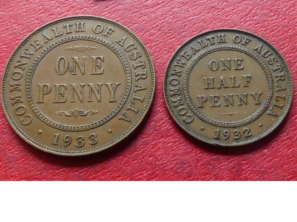  2 alte Münzen Australien Halfpenny und Penny 1932/1933, sehr gut erhalten   