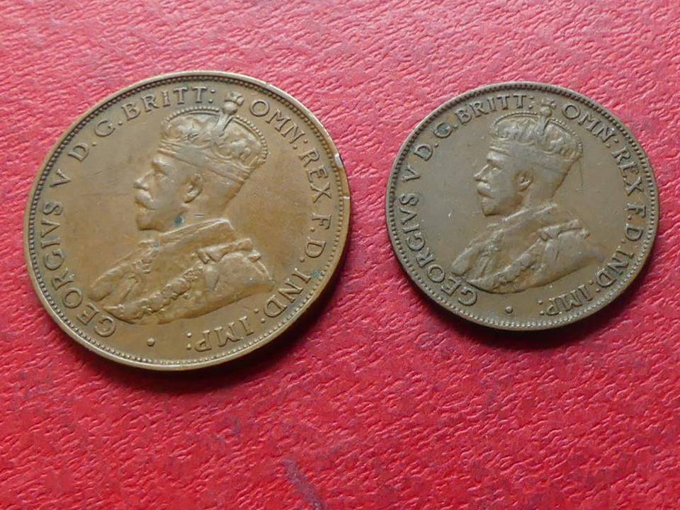  2 alte Münzen Australien Halfpenny und Penny 1932/1933, sehr gut erhalten   