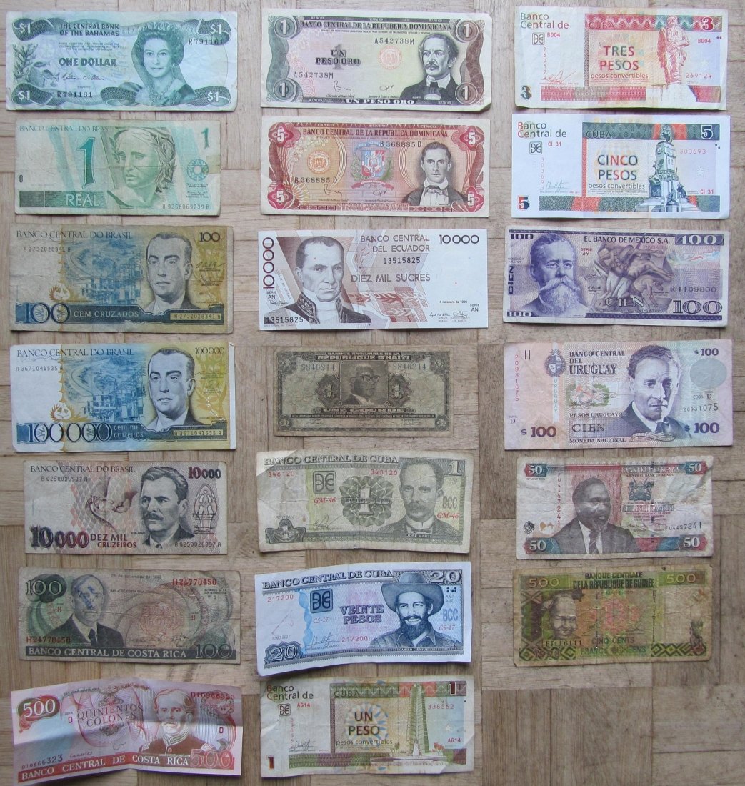  Amerika/Afrika: Lot aus 20 verschiedenen Banknoten   