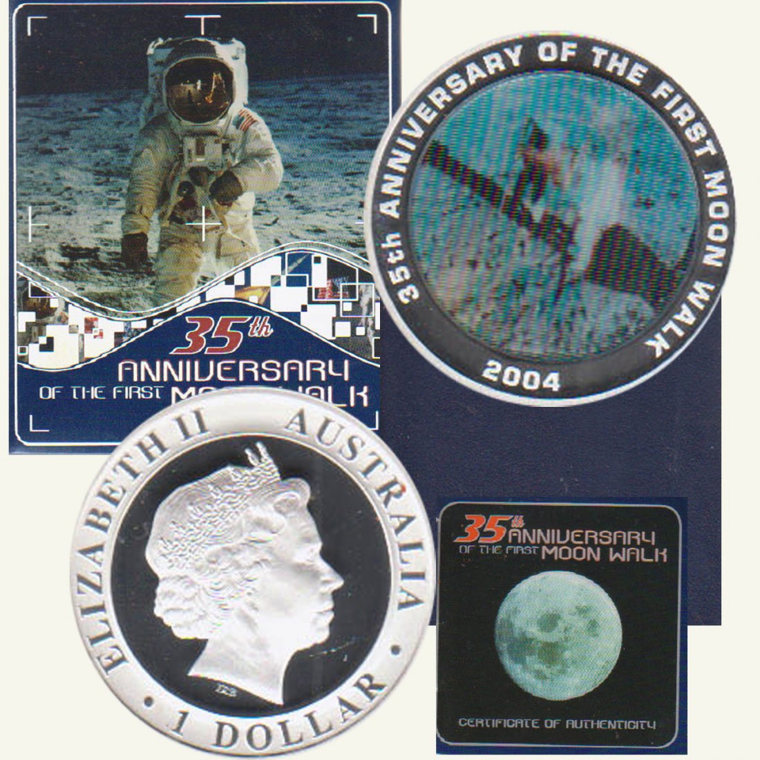  Australien 1$-Silberm 35. Jahrestag der Mondlandung 2004 PP mit Hologr. 1oz Silber   