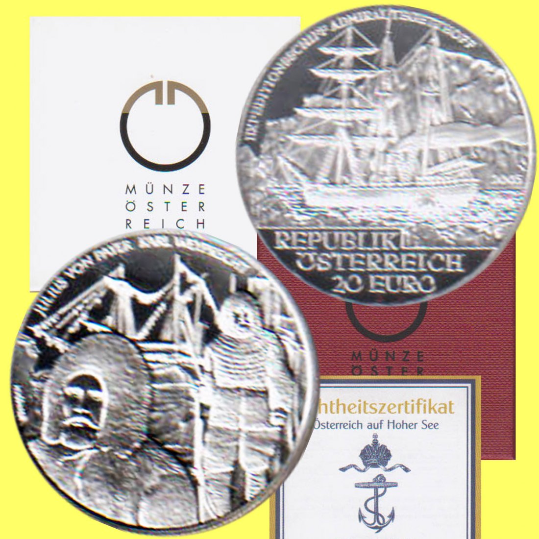  Offiz. 20-Euro-Silbermünze Österreich *Polarexpedition Tegetthoff* 2005 *PP* max 50.000St!   