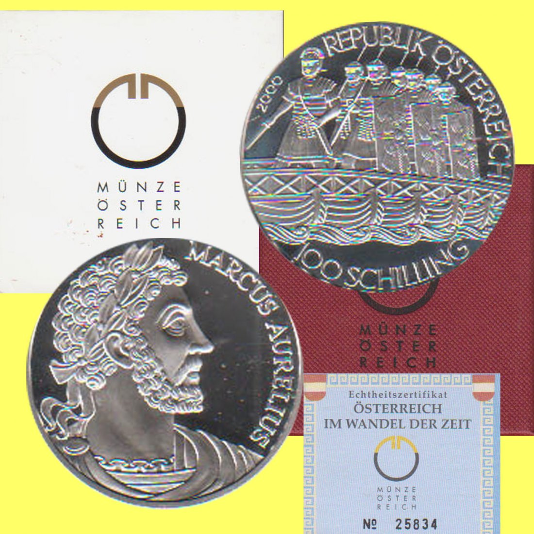  Offiz. 100-öS-Silbermünze Österreich *Die Römer* 2000 *PP* max 30.000St!   