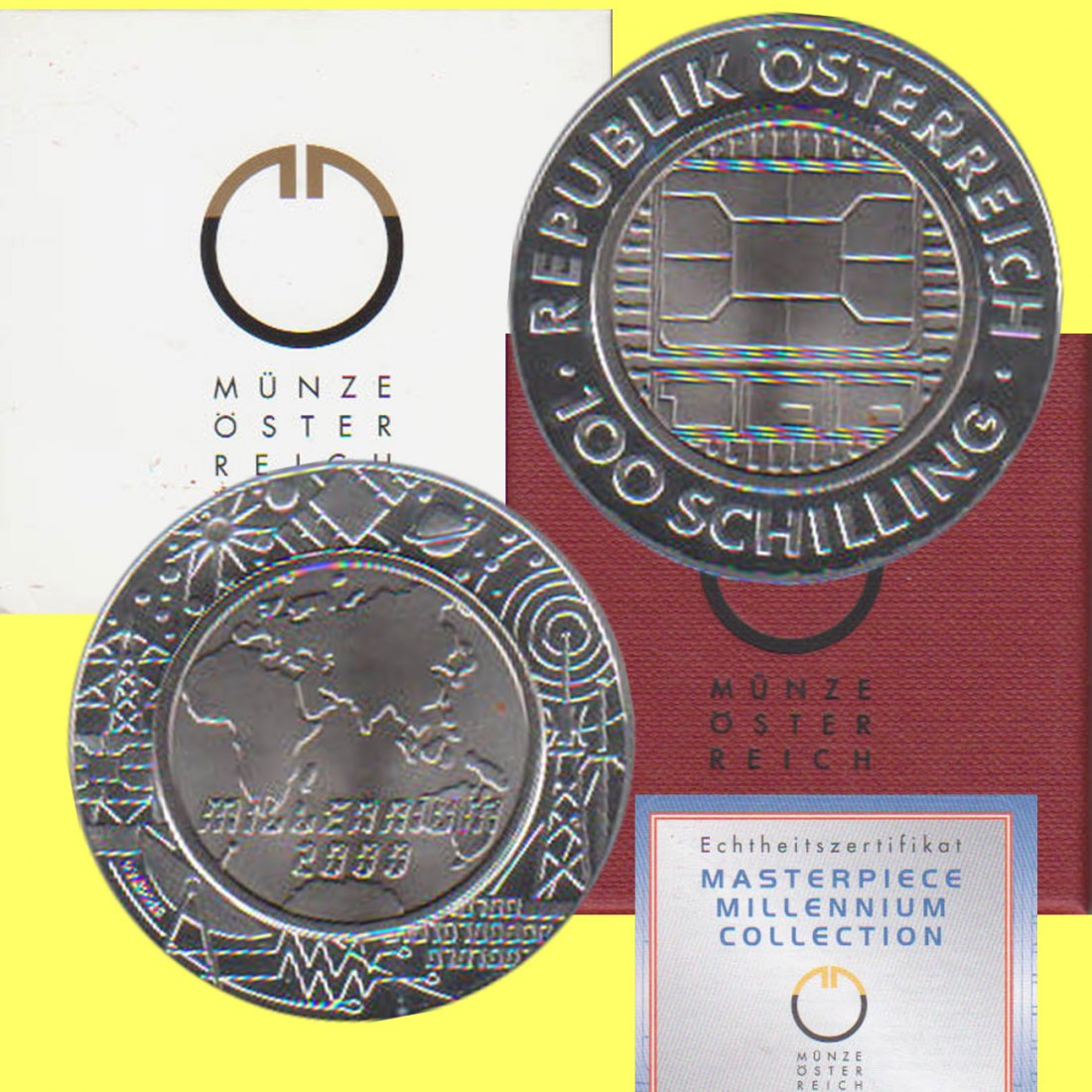  100-öS-Silbermünze Österreich *Communications* 2000 *PP* mit Titankern max 50.000St!   