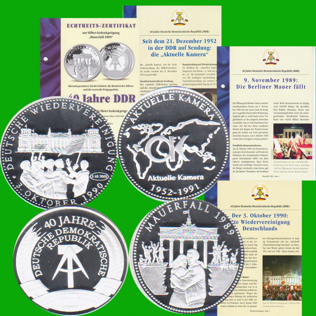  Lot von 3 Silbermedaillen *40 Jahre DDR - Mauerfall 1989* 1991 *PP* 2oz Silber Münze Berlin   