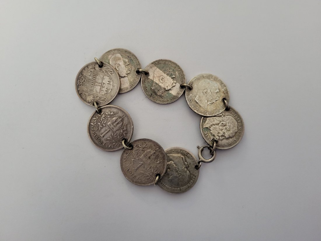  1 Krone Korona Armband silber 40,5g Österreich Ungarn Spittalgold9800 (3469)   