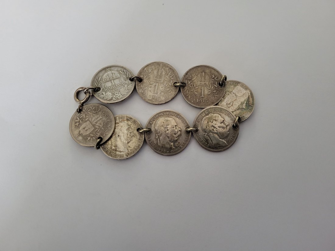  1 Krone Korona Armband silber 40,5g Österreich Ungarn Spittalgold9800 (3469)   