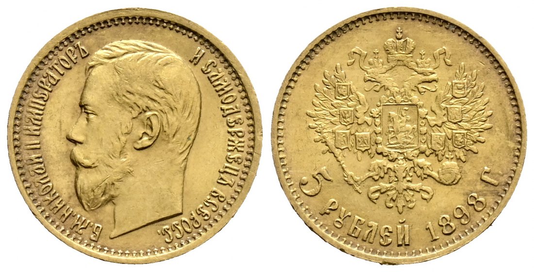 PEUS 1663 Russland 3,87 g Feingold. Zar Nikolaus II. (1894 - 1917) 5 Rubel GOLD 1898 AG Sehr schön