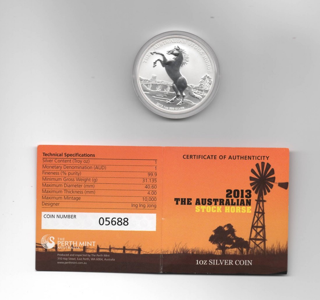  Australien, 1 Dollar 2013, Australian Stock Horse, nur 10000 Stück, 1 unze oz 999 Silber   