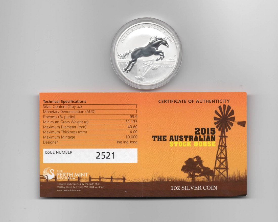  Australien, 1 Dollar 2015, Australian Stock Horse, nur 10000 Stück, 1 unze oz 999 Silber   