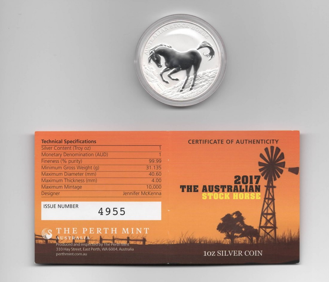  Australien, 1 Dollar 2017, Australian Stock Horse, nur 10000 Stück, 1 unze oz 999 Silber   