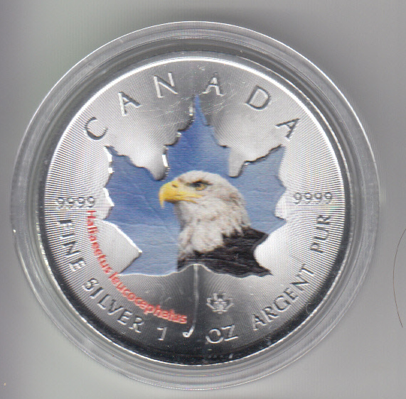  Kanada, Maple Leaf Wildlife 2014, 5 Dollar Seeadler, Eagle, Color, Farbe, 1 unze oz Silber   