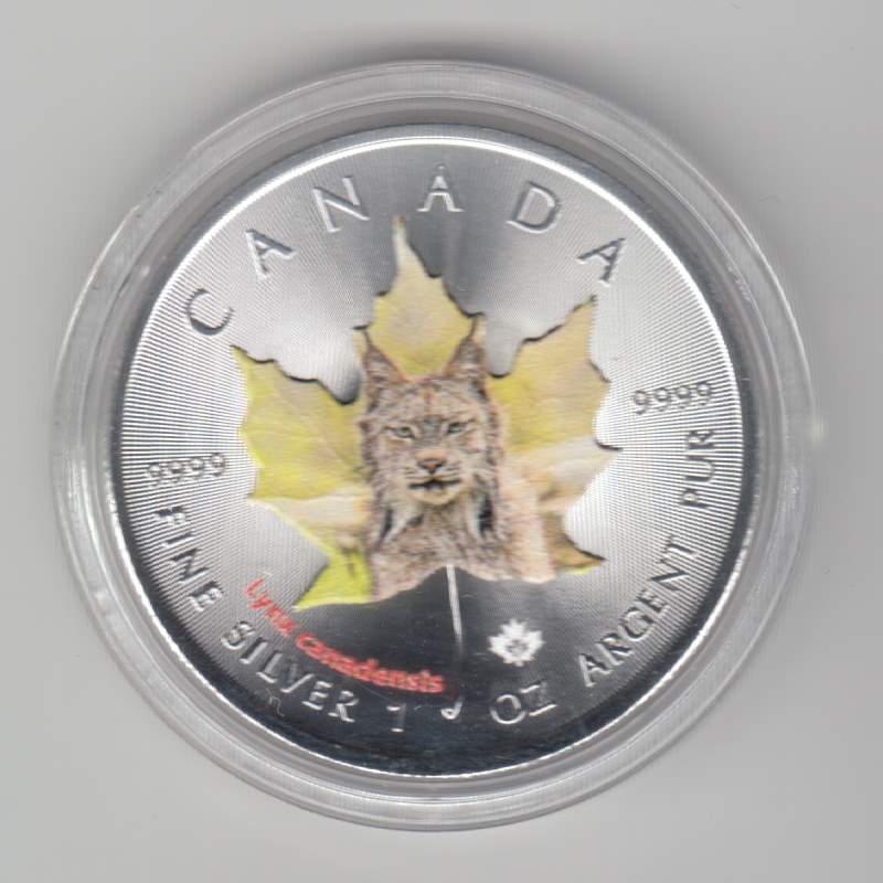  Kanada, Maple Leaf Wildlife 2015, 5 Dollar Luchs, Color, Farbe, 1 unze oz Silber   