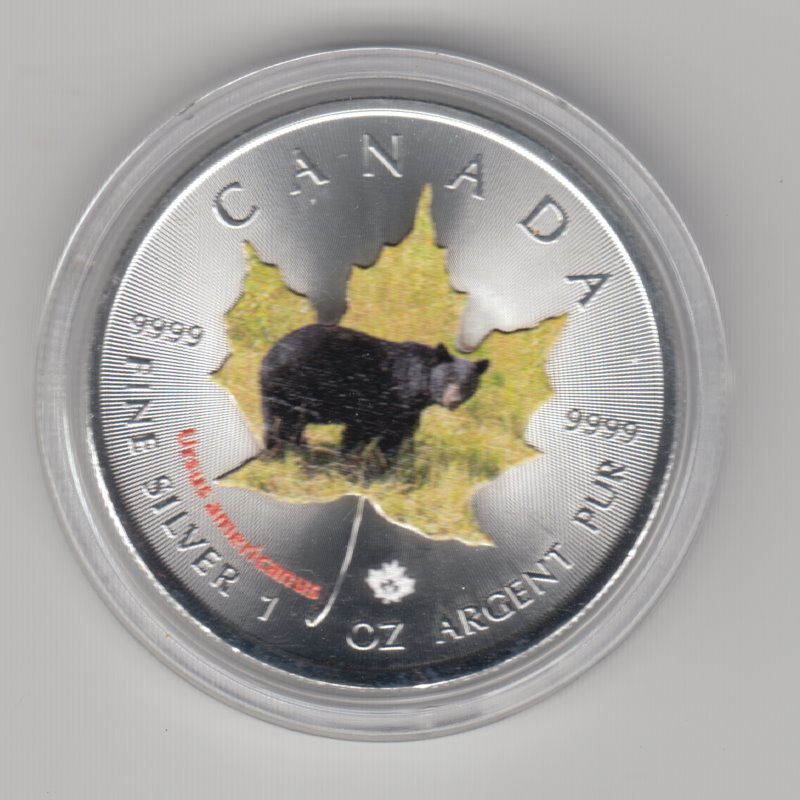  Kanada, Maple Leaf Wildlife 2015, 5 Dollar Schwarzbär, Color, Farbe, 1 unze oz Silber   