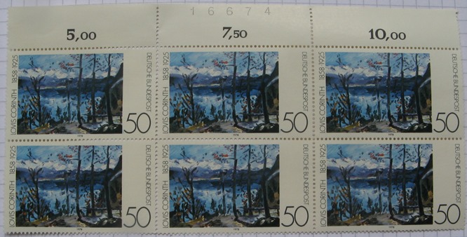  1978, Deutschland, Briefmarke: Gemälde: Lovis Corinth-Mi DE 986, 6er-Block: 6*50 Pf, postfrisch   