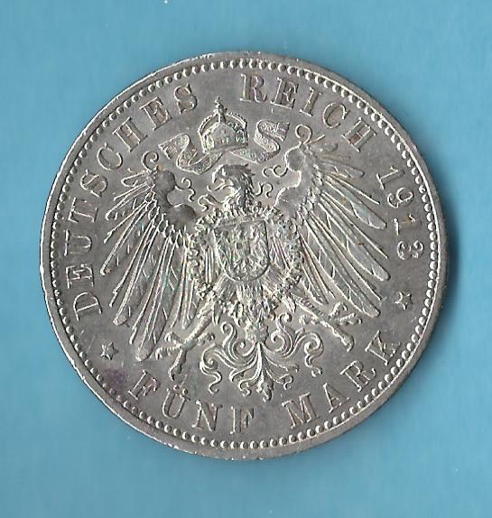  Kaiserreich 5 Mark Wilhelm II 1913 ss-vz Münzenankauf Koblenz Frank Maurer AC35   