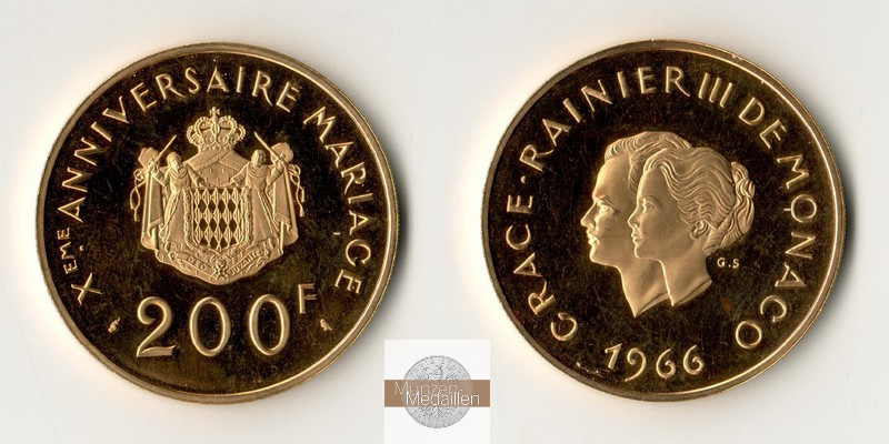 Monaco MM-Frankfurt Feingewicht: 29,44g 200 Francs 1966 