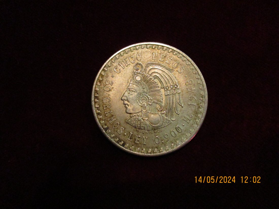  5 Peso Mexiko 1948 - 900er Silber 30 Gramm / M11   