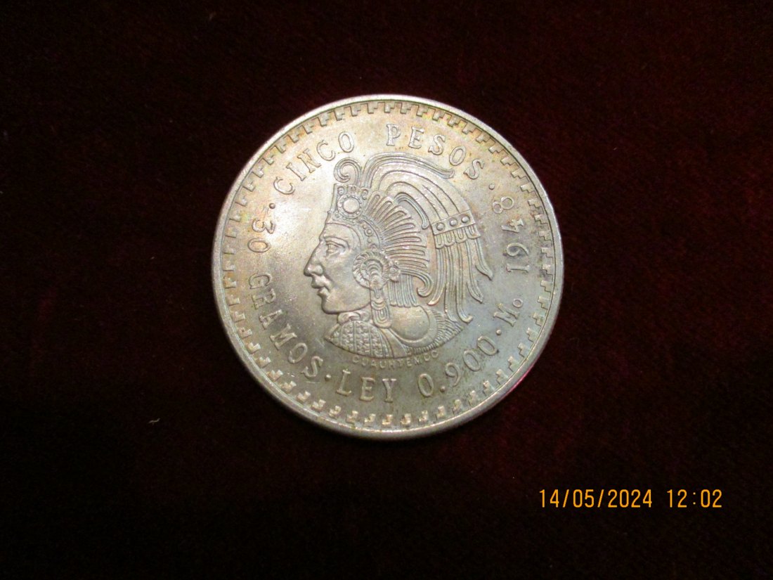  5 Peso Mexiko 1948 - 900er Silber 30 Gramm / M10   