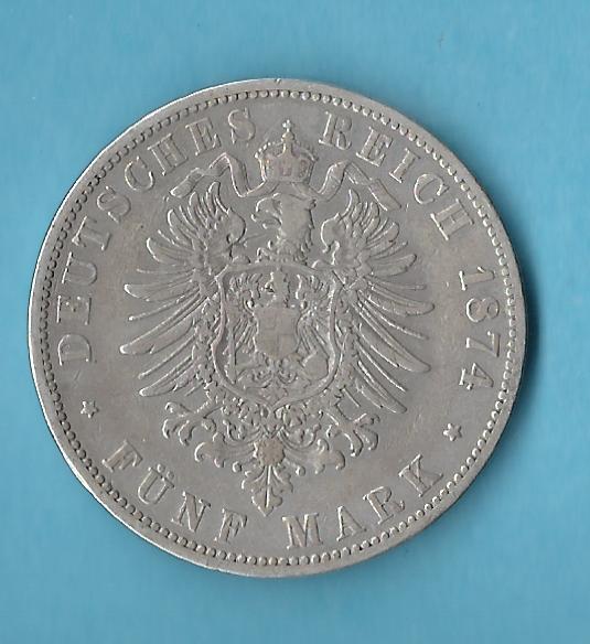  Kaiserreich 5 Mark Preussen 1874 A ss Münzenankauf Koblenz Frank Maurer AC56   