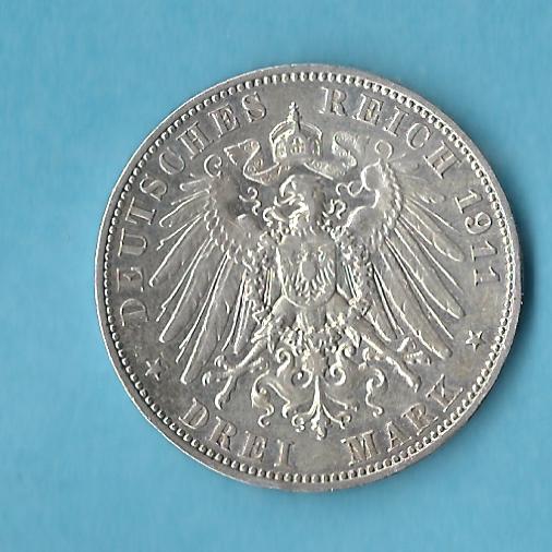  Kaiserreich 3 Mark Sachsen 1911 ss Rdf. Münzenankauf Koblenz Frank Maurer AC81   