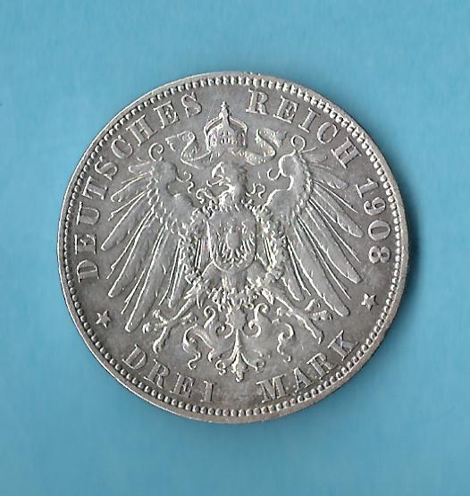  Kaiserreich 3 Mark Hamburg 1908 ss Münzenankauf Koblenz Frank Maurer AC82   