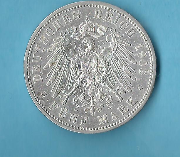  Kaiserreich 5 Mark Preussen 1908 ss-vz Münzenankauf Koblenz Frank Maurer AC85   