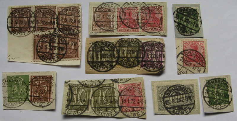  1921-1923, Germany,Dresden, a set of 9 pcs parts of envelopes: Mi DR 145-252   