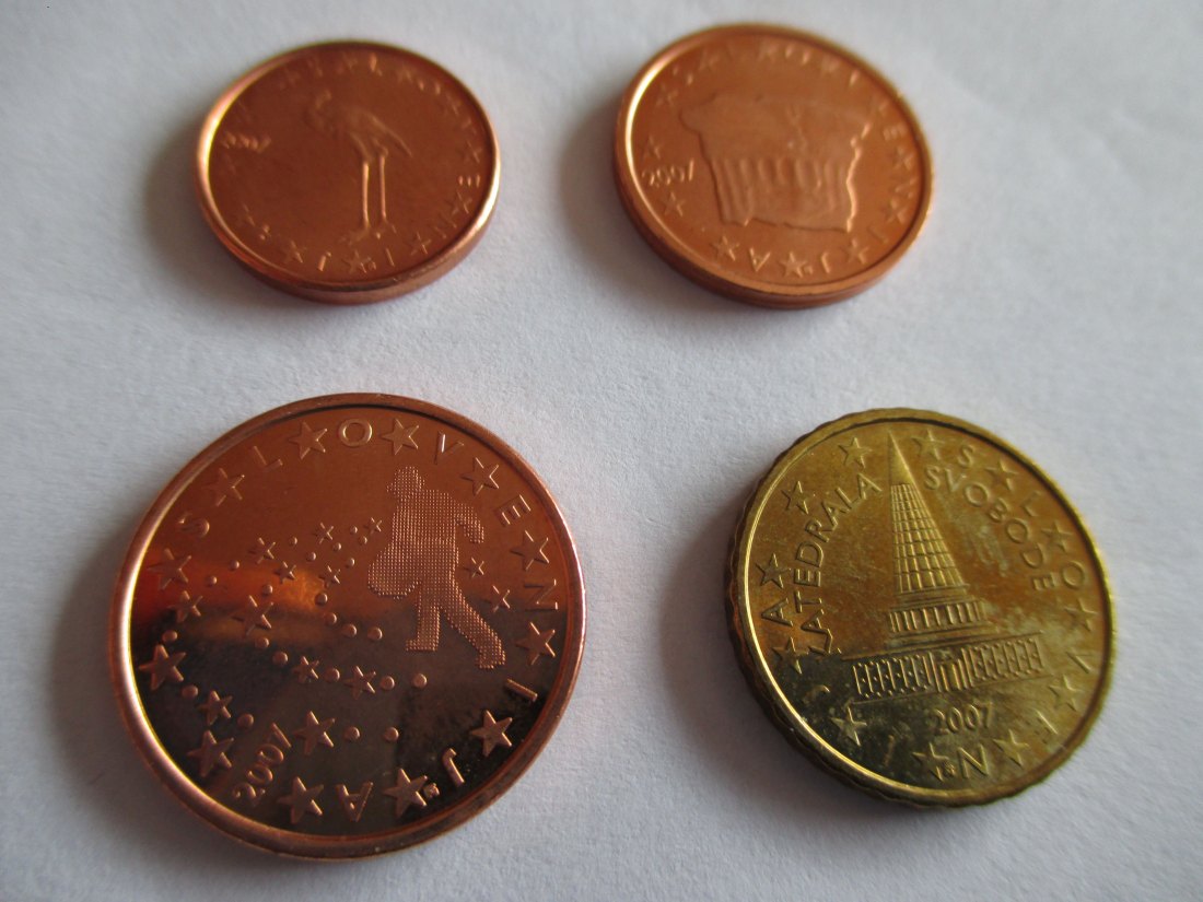 Slowenien  1, 2, 5 und 10 Cent aus 2007 bankfrisch/aus dem Umlauf   